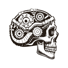 Cyberpunk Skull Vector Side View – High-Tech Circuit Line Art Design