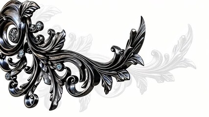 Ornate, decorative metal scrollwork design with embedded gems - Powered by Adobe