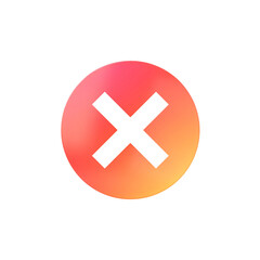 Obraz premium 3Dイラストアイコン。赤とオレンジのグラデーションの透明感のある丸い背景に白いNGクロス