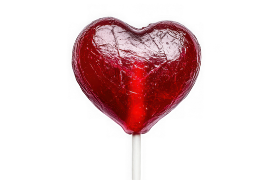 Delicious red heart lollipop sweet candy treat valentine's day love romance celebration isolated on transparent background