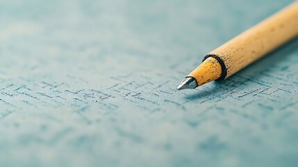 Close up macro shot of a wooden pencil tip on textured blue paper