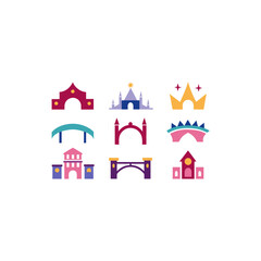 different magical bridge icons set 