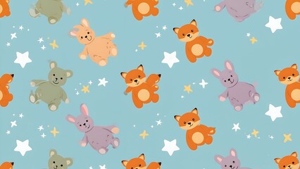 Cute animals with stars pattern
