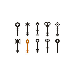 different medieval key icons set 