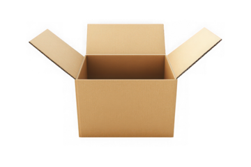 Open cardboard box illustration, packaging container, shipping box, carton box, empty box, brown box, delivery box, storage box isolated on transparent background