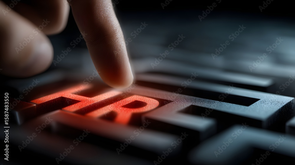 Poster close up view of a finger pressing a keyboard button representing technology digital security and ac