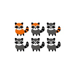 different raccoon icons set 