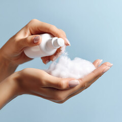 Naklejka premium Hands Catching Soft Foam from Pump Bottle