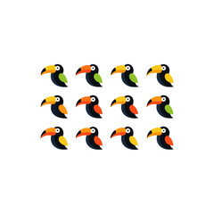 15 different toucan icons set on white background 