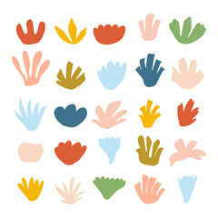 Fototapeta premium Set of hand drawn flower doodles in colorful flat style collection. Botanical, botany Perfect for spring, kids’ projects, stickers, invitations, and playful graphic design. Vector illustration