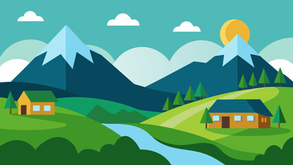 Fototapeta premium landscape with mountains and houses