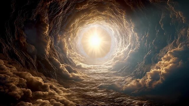 The divine tunnel is a passage of pure light leading towards a realm of boundless possibility and spiritual enlightenment.