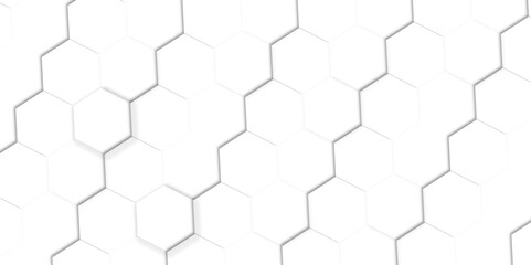 Abstract pattern with hexagonal white and gray technology line paper background. Hexagonal 3d vector grid tile and mosaic structure simple style hexagonal graphic concept. Futuristic surface design.	
