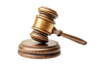 Wooden gavel hammer justice law court auction symbol judge legal system isolated on transparent background