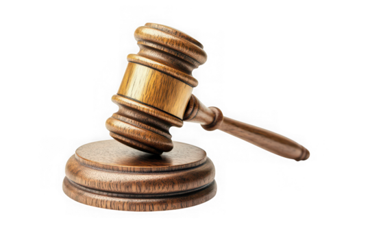 Wooden gavel hammer justice law court auction symbol judge legal system isolated on transparent background