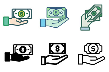 Hand Money Icon Finance Payment Wealth Income Symbol Set

