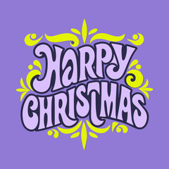 Harpy Christmas stylized lettering with yellow flourishes evokes a festive, vintage holiday spirit, perfect for greeting cards, posters, and seasonal design projects.