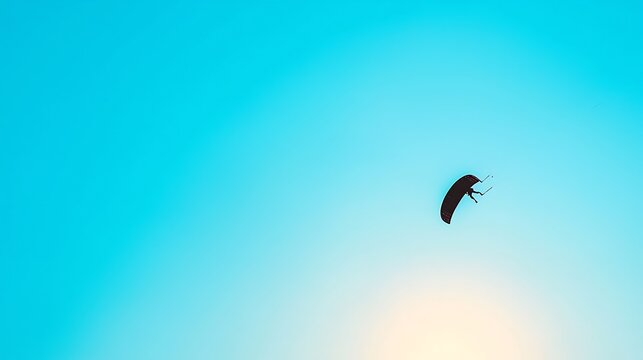Kite surfer soars against a vibrant blue sky with a hint of sunset