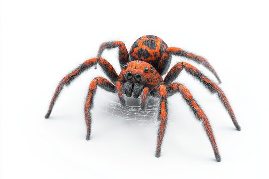 Spider spinning web 3d render cartoon character on white background - Powered by Adobe