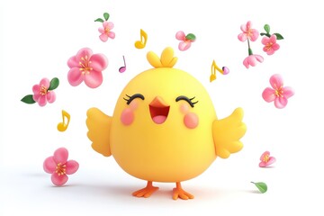 Spring Song isolated in 3d cartoon character on white background
