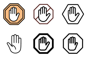 Obraz premium Stop Sign Hand Icon Traffic Danger Caution Restriction Symbol Set