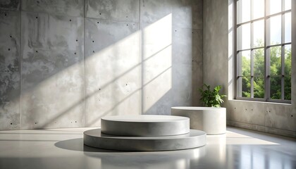 Empty concrete texture background with raw industrial loft style and metal-accented podium,