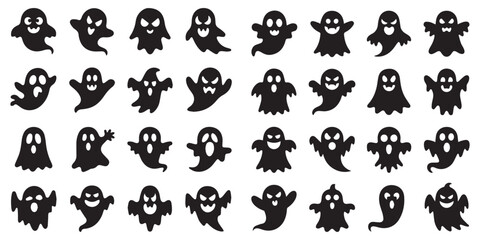 Cartoon Ghost Icon Set – Cute and Spooky Halloween Ghost Silhouettes for Seasonal Design Projects
