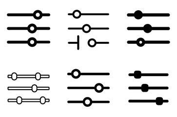 Sliders and controls icon set for audio adjustment, settings, and interface design