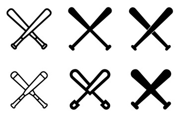 Baseball bats crossed icon set for sports apps, tournaments, and teams