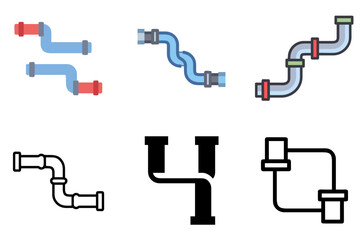 Two connected pipes icon set for plumbing, pipeline system, and infrastructure design