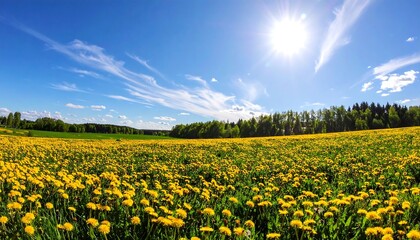 Obraz premium Sunny meadow of dandelions under a vast blue sky