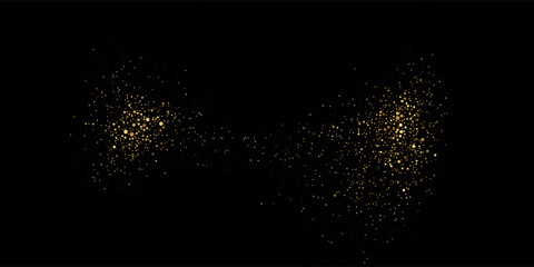 Obraz premium Gold glitter texture on a black background. Holiday background. Golden explosion of confetti. Golden grainy abstract texture on a black background. Design element