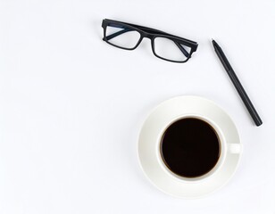 Ultra-minimalist desk objects forming a frame on a white background. Clean, professional concept with maximum copy space
