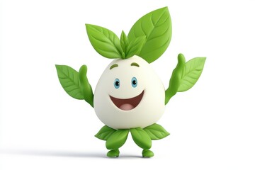Stevia isolated in 3d cartoon character on white background