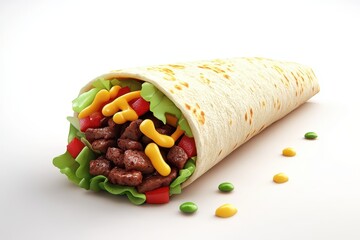Steak Burrito (Taco Bell) isolated in 3d cartoon character on white background