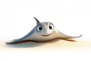 Stingray gliding over sand 3d cartoon character on white background