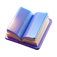 Open book with glowing glossy blue and purple cover on a black background
