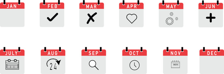color calendar icon set, with month January to December,  Vector illustration.