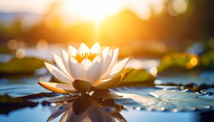 Captures the spiritual beauty and grace of the lotus flower growing in water 