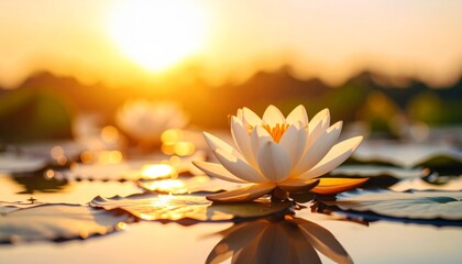 Captures the spiritual beauty and grace of the lotus flower growing in water 