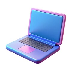 Stylized 3d laptop with blue screen and pink bezel isolated on white background