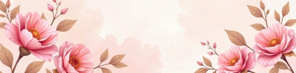 Fototapeta premium Delicate peach pink floral pattern, soft watercolor texture, elegant, feminine