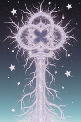 Generative AI Celestial Tree of Life Illustration Celtic knot Stars Sky Branches Fantasy Iridescent Spiritual Artwork Digital art Background Texture Pattern Design Magic - Unique Design