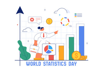 World Statistics Day Vector Illustration Featuring Data Calculation for Socioeconomic Planning and Policy Formulation in a Flat Background