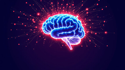 Generative AI Glowing Brain with Neural Connections Human brain Anatomy Neurology Science Technology Medicine 3d render Neural network Synapse Intelligence - High Quality