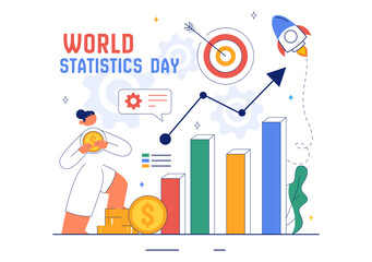 Naklejka premium World Statistics Day Vector Illustration Featuring Data Calculation for Socioeconomic Planning and Policy Formulation in a Flat Background