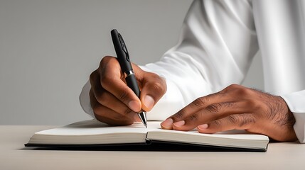 Close Up of a Muslim Hands Writing in a Notebook : Suitable for Be Used in Blog Posts, Social Media Posts or Website Content Related to People and Education Theme.