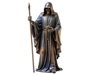Fototapeta premium Grim reaper figure holding a staff and orb isolated on transparent background