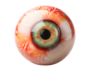 Realistic human eyeball with green and brown iris isolated on transparent background
