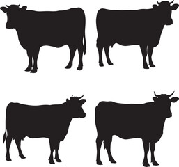 Fototapeta premium Set of Cow centered with sim silhouette vector illustration